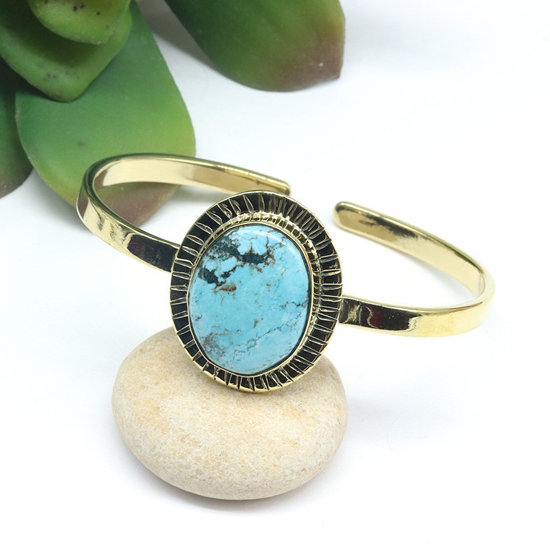 Jonc laiton doré et turquoise ovale Jonc laiton doré et turquoise ovale