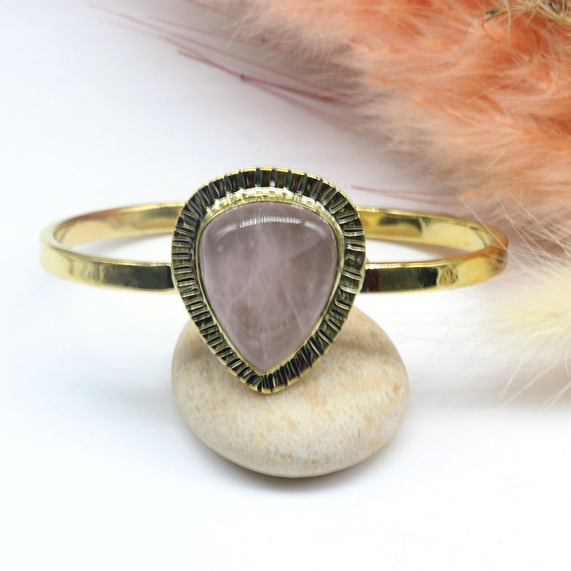 Jonc doré avec pierre quartz rose Jonc doré avec pierre quartz rose
