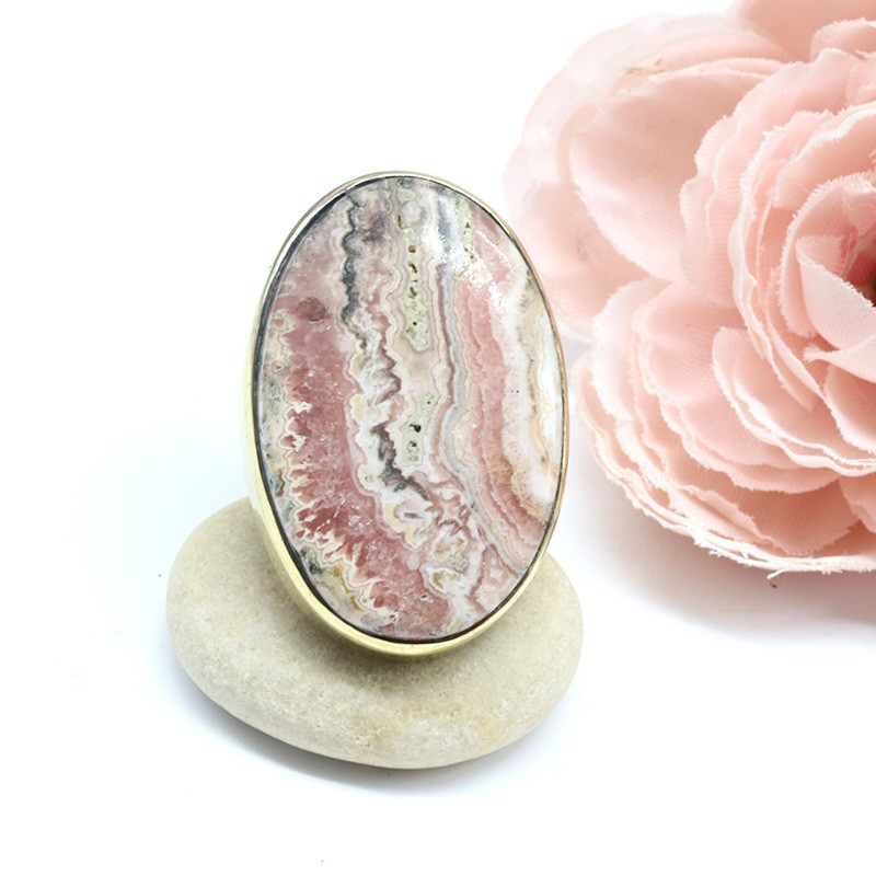 Grosse bague réglable pierre rhodochrosite Grosse bague réglable pierre rhodochrosite