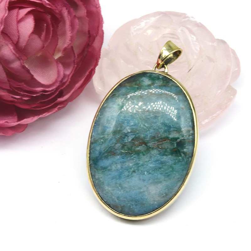 Gros pendentif pierre agate mousse bleutée Gros pendentif pierre agate mousse bleutée