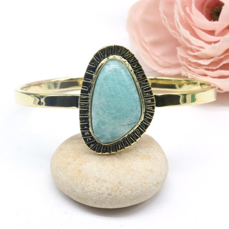 Jonc doré et pierre amazonite