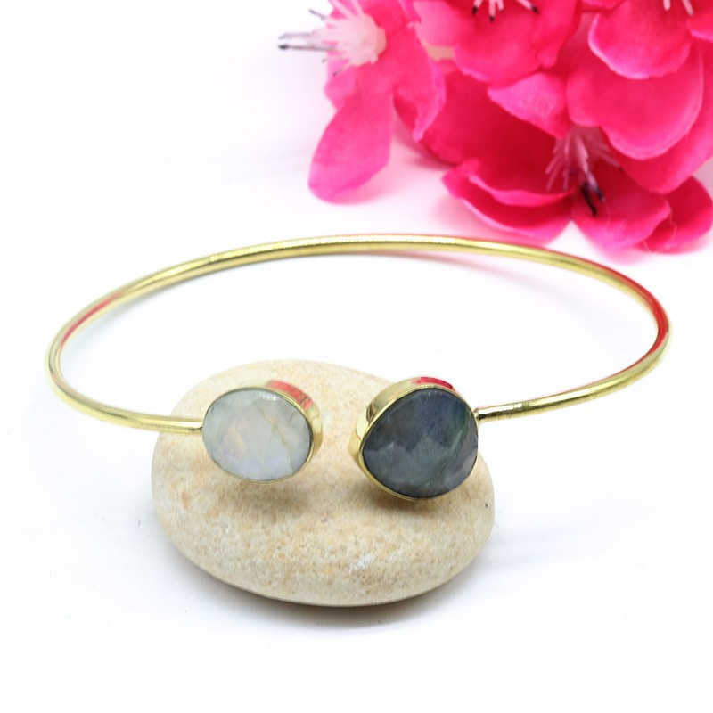 Jonc en laiton pierre de lune et labradorite