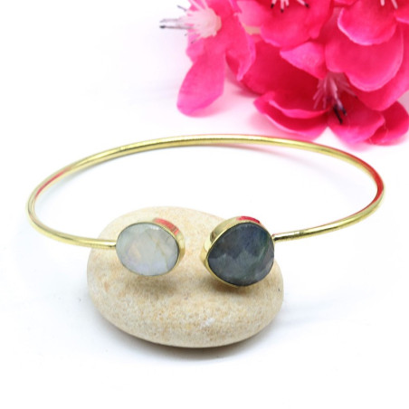 Jonc en laiton pierre de lune et labradorite