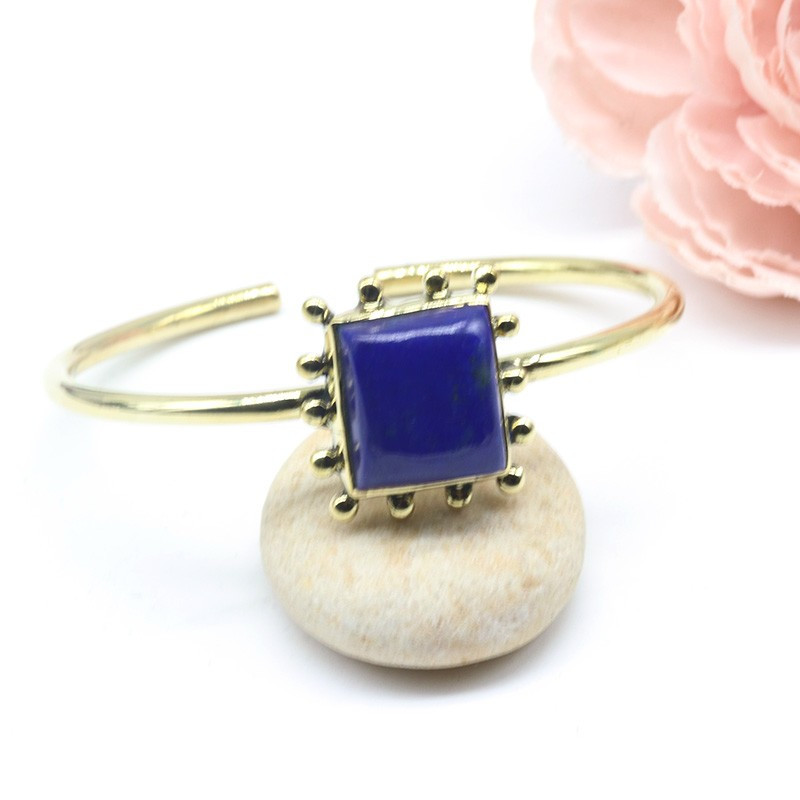 Jonc laiton et pierre carrée lapis lazuli Jonc laiton et pierre carrée lapis lazuli