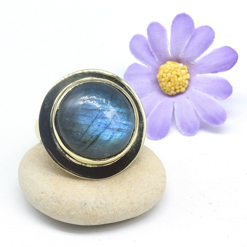 Bague labradorite ronde taille réglable Bague labradorite ronde taille réglable