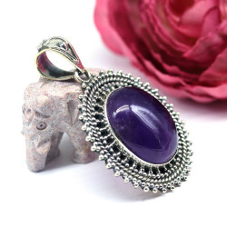 Gros pendentif améthyste en argent travaillé