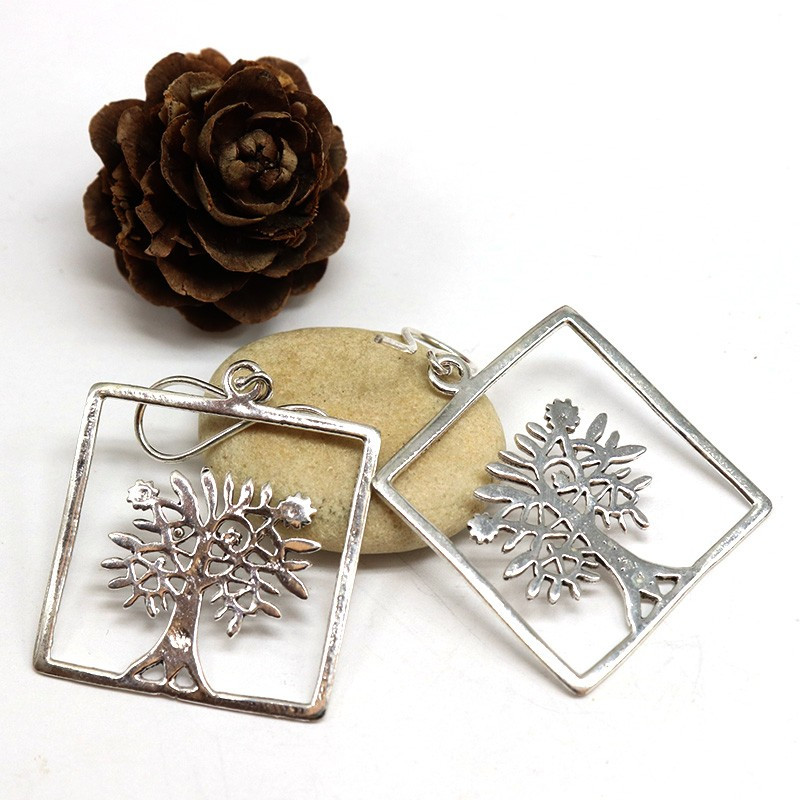 Boucles d'oreilles arbre de vie carrées Boucles d'oreilles arbre de vie carrées
