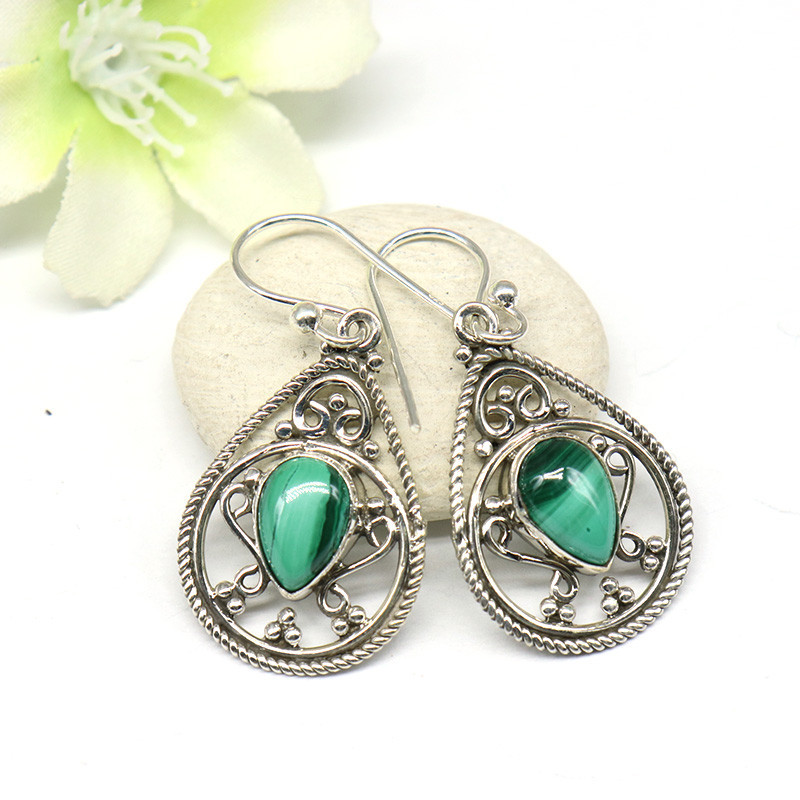 Boucles d'oreille malachite en argent Boucles d'oreille malachite en argent