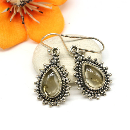 Boucles d'oreille pierre jaune citrine en argent
