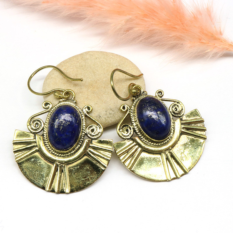 Boucles d'oreilles laiton doré et lapis lazuli Boucles d'oreilles laiton doré et lapis lazuli