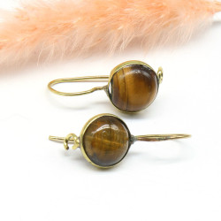 Petites boucles d'oreilles rondes et oeil de tigre