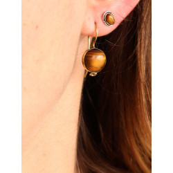 Petites boucles d'oreilles rondes et oeil de tigre