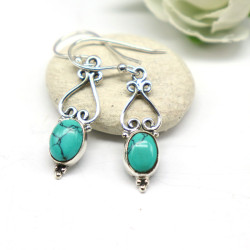 Boucles d'oreille argent ajourée et turquoise