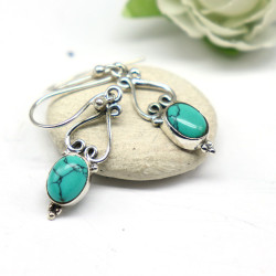 Boucles d'oreille argent ajourée et turquoise