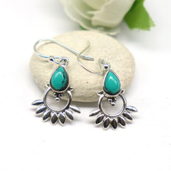 Boucles d'oreille indiennes argent et turquoise