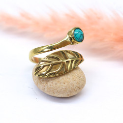 Bague dorée feuille et...