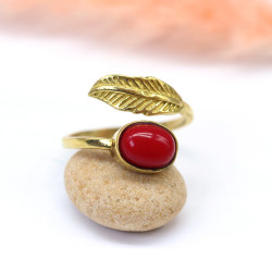 Bague dorée réglable plume...
