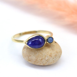 Bague dorée 2 lapis lazuli