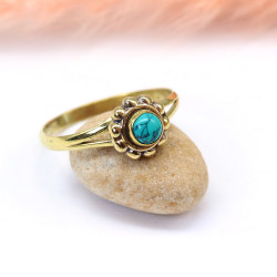 Bague dorée fleur turquoise