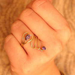 Bague dorée pierre améthyste