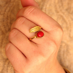 Bague dorée pierre agate rouge