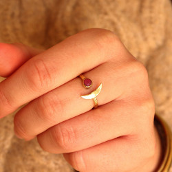 Bague fine laiton pierre rubis