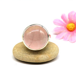 Bague quartz rose rond en...
