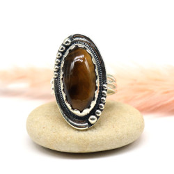 Bague argent pierre marron