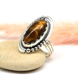 Bague argent ethnique pierre oeil de tigre