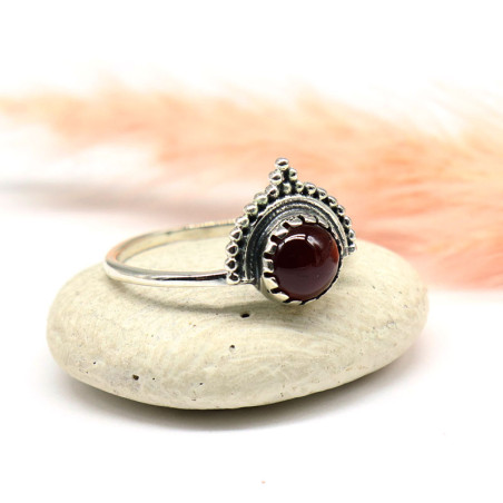 Bague fine argent pierre bordeaux