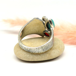Bague argent corail et turquoise