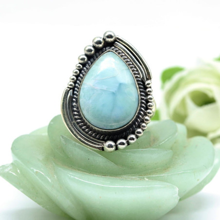 Bague ethnique argent et larimar