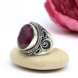 Bague indienne en argent pierre rose