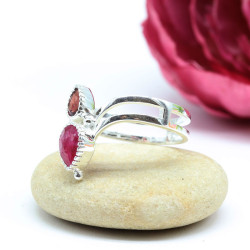 Bague argent diadème pierre rubis et grenat - h64