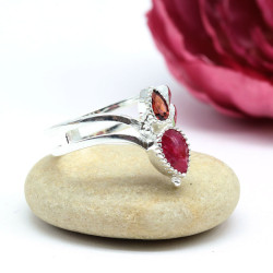 Bague argent diadème pierre rubis et grenat - h64