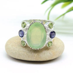Bague préhnite en argent épaisse
