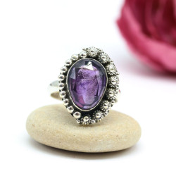 Bague argent pierre violette