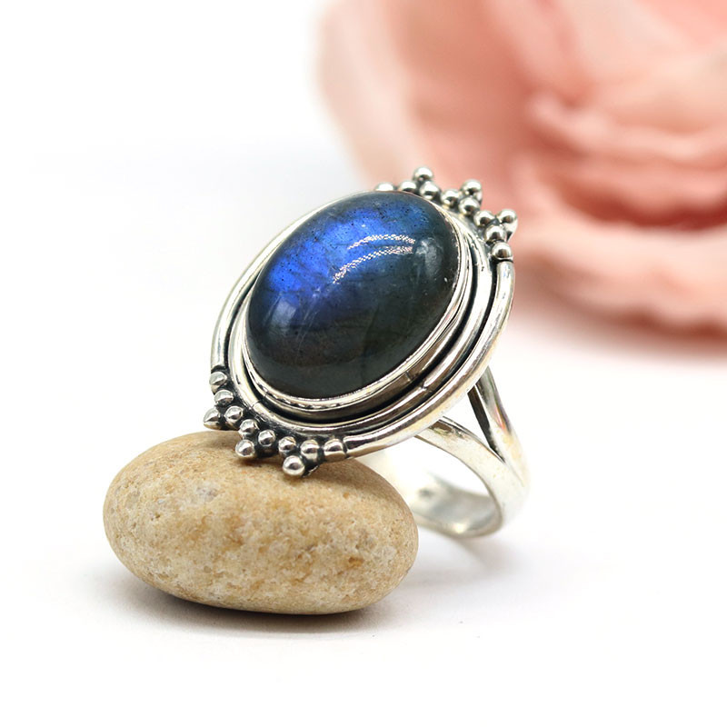 Bague ethnique pierre labradorite