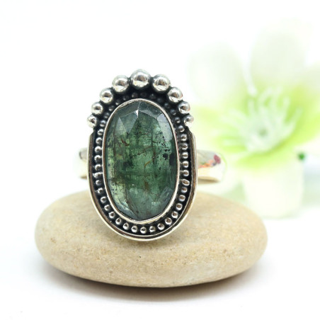 Bague ethnique pierre cyanite verte