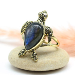 Bague dorée pierre labradorite