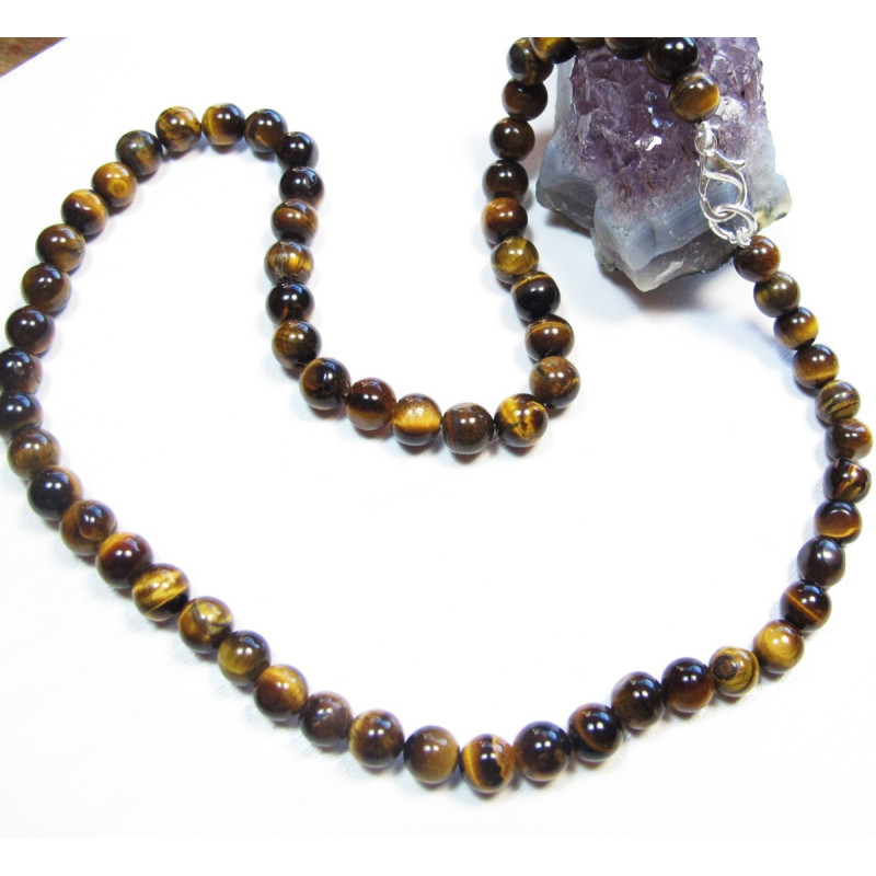 collier oeil de tigre perles rondes 5mm