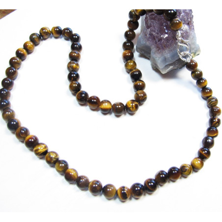 collier oeil de tigre perles rondes 5mm