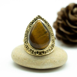 Bague dorée pierre marron