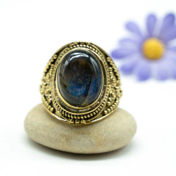 Bague laiton ethnique pierre labradorite