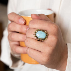 Bague larimar en laiton doré