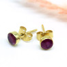 Puce d'oreille pierre rose en laiton