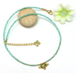 Collier amazonite facettée et pendentif péridot