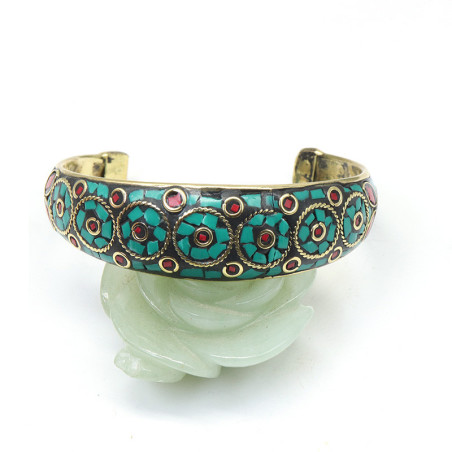 Manchette tibétaine verte et rouge