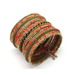 Bracelet manchette large orange et doré